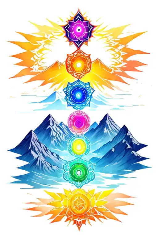 Chakra Symbols Fusion With Mountains