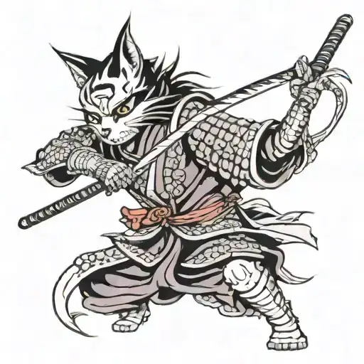 Samurai With Cats Face Swinging A Sword