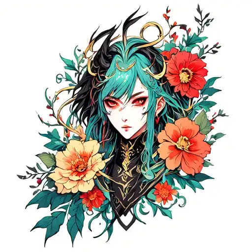 Demon Slayer Surrounded By Intricate Floral