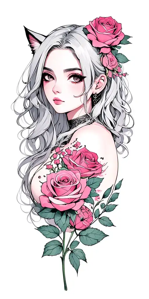 Catarina Nice With Rose For Shoulder Surrounded By Pink