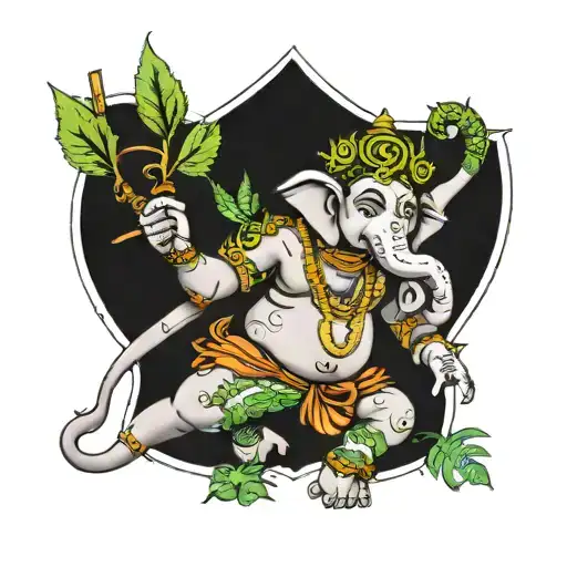 Shiva Elephant Standing On His Tippy Toe With Miscellaneous Marijuana Smoking Aids In His Many Arm