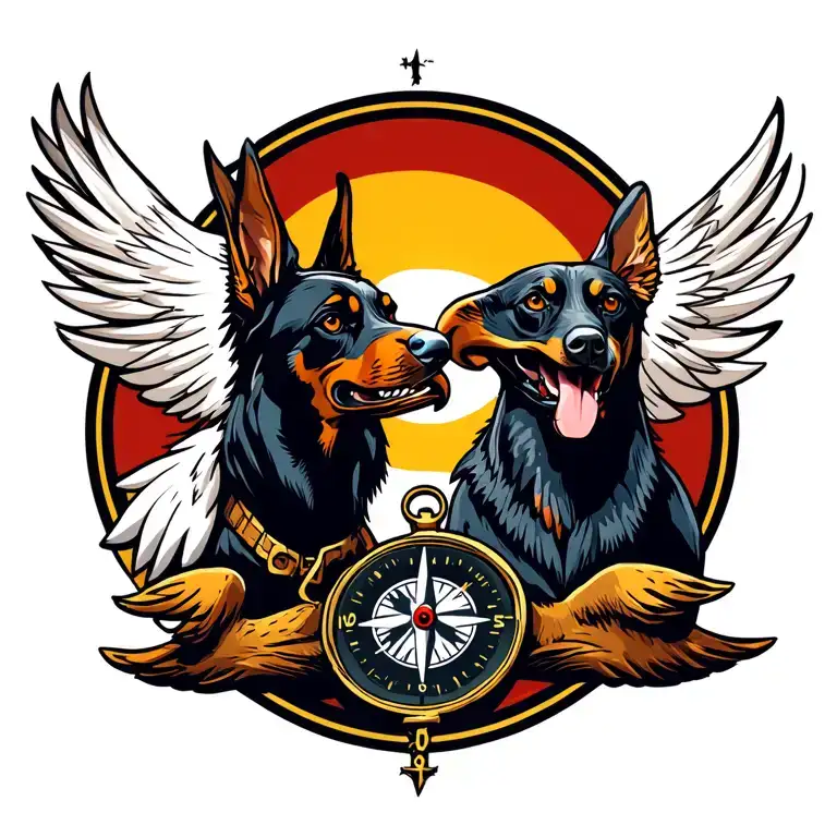 Eagle And Doberman With Compass