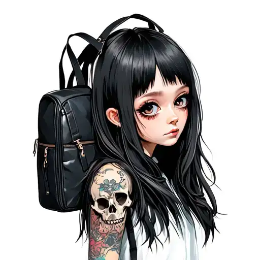 Emo Girl With Skull Backpack