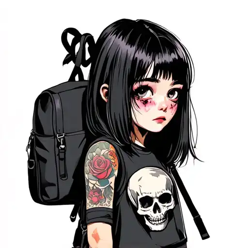 Emo Girl With Skull Backpack