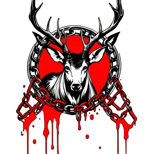 Deer In Chains And Blood On The Horns