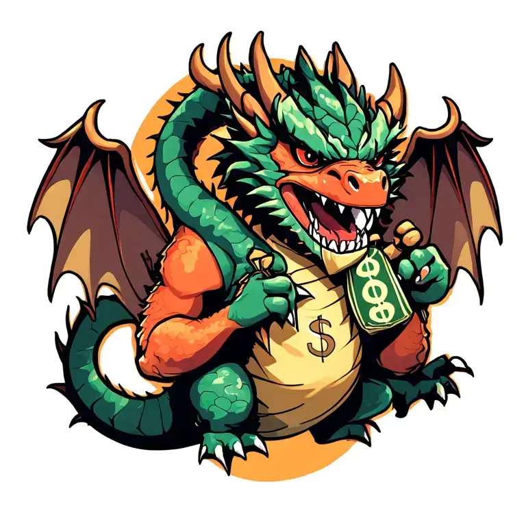 Badass Dragon Holding Money Bags