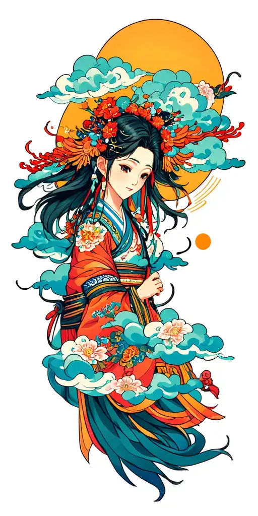 Japanese Journey Triumphs Strength Wisdom Colorful Graphics With Cloud Filler For Sleeve