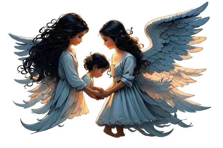 Angel And Child Holding Hands