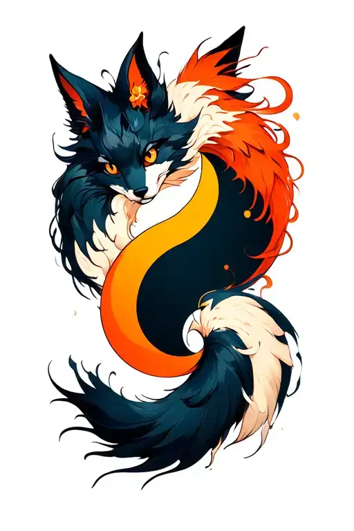 Kitsune Ying Yang Symbol Intertwined