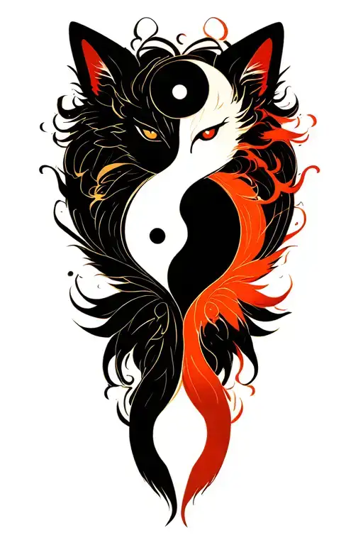 Kitsune Ying Yang Symbol Intertwined