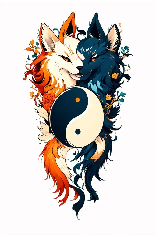 Kitsune Ying Yang Symbol Intertwined