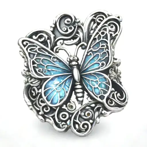 Roman Design Silver Ring Intertwined With Butterfly Wings