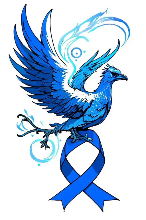 Phoenix And Blue Cancer Ribbon Wrapped