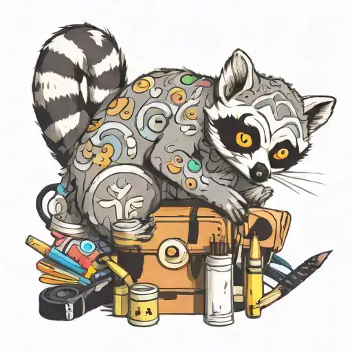 A Sleeping Lemur Surrounded By Art Supplies