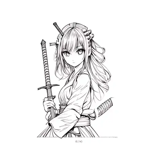 A Samurai Girl Holding A Sword
