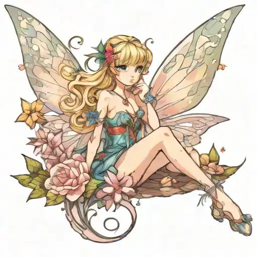 Fantasy Fairy Sitting Gazzing Up At Stars Shining