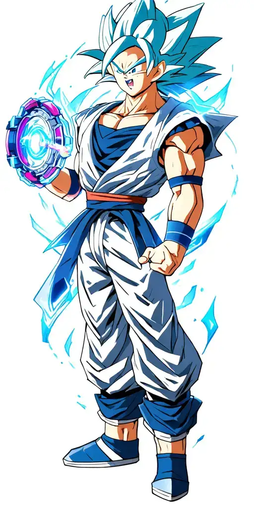 Goku Ultra Instinct With A Beyblade In His Hand