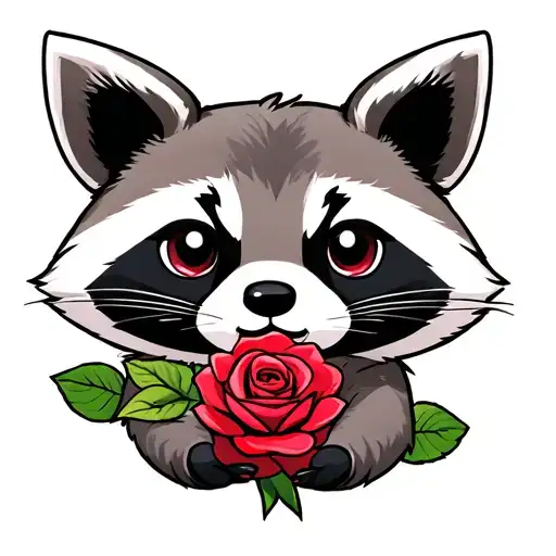 Raccoon Holding A Rose