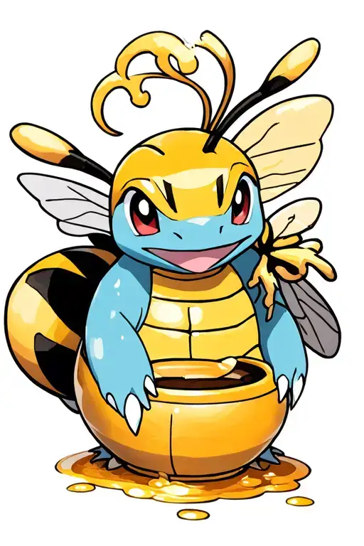 Pokemon Squirtle But As A Bee Skin Eating Out Of A Honeypot