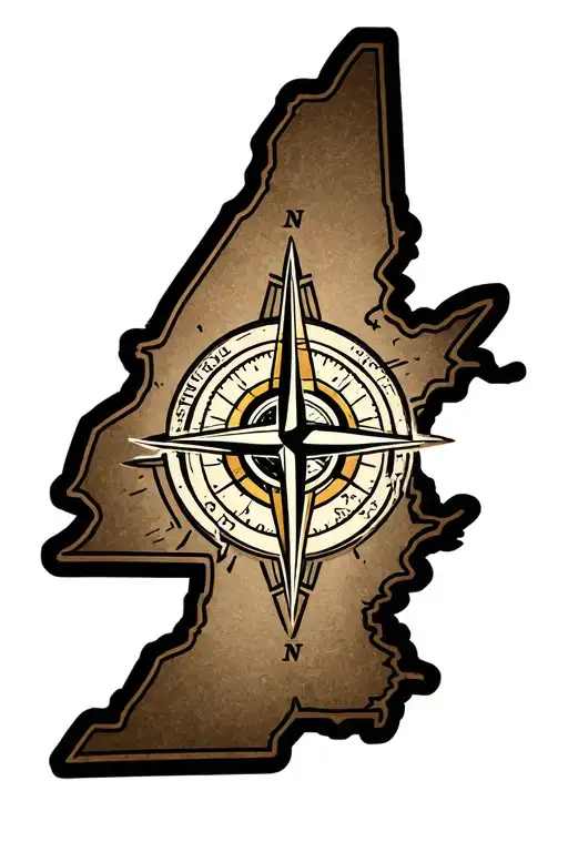 West Virginia State Outline With Compass