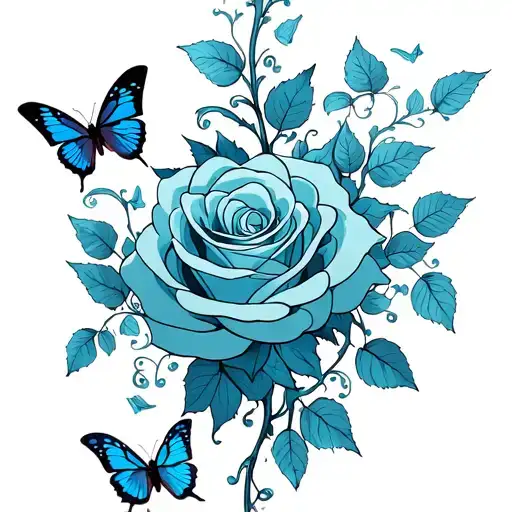 Rose Vine And Butterflies Flying