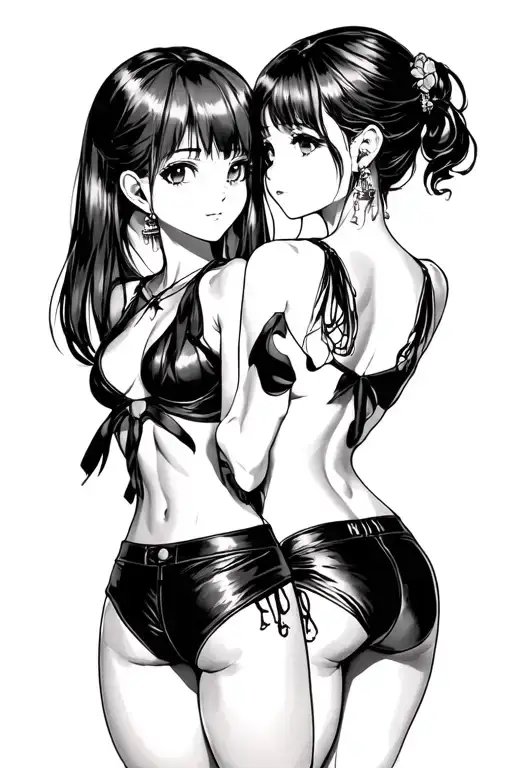 Two Sexy Anime Girls In Black And White Big Enough For My Back