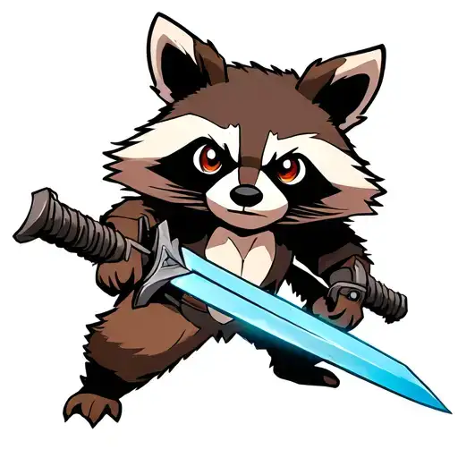 Rocket Raccoon With Innosuke Swords Demon Slayer Crossing