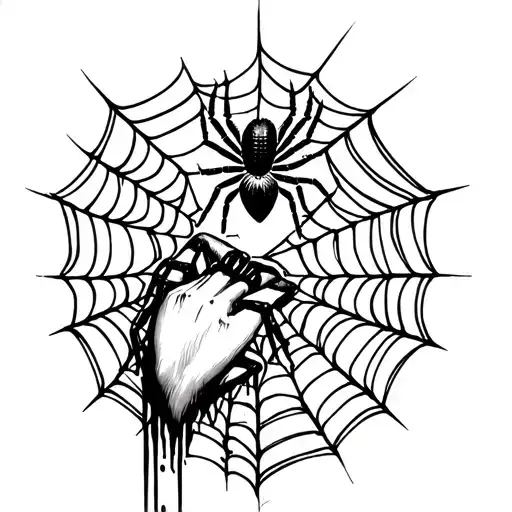 Heart Spider Web With A Spider Going Down On A Finger With The Vemon On Top The The Web