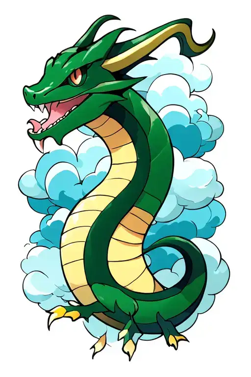 Forearm Band Of Rayquaza Swallowing Its Own Tail Fill Background With Clouds