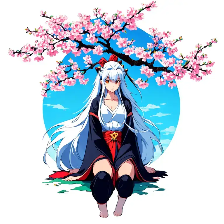 Sesshomaru Sitting Under A Cherry Blossom Tree