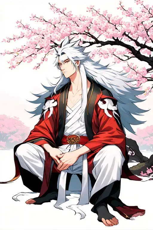 Male Sesshomaru Sitting Under A Cherry Blossom Tree