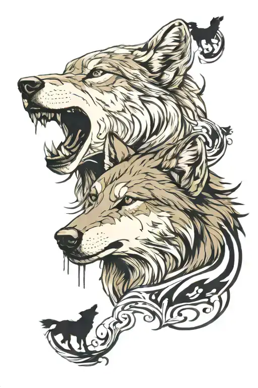 Wolf Howling Together Face