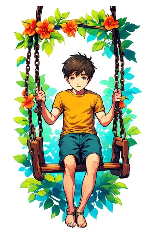 Boy On Swing Hanging