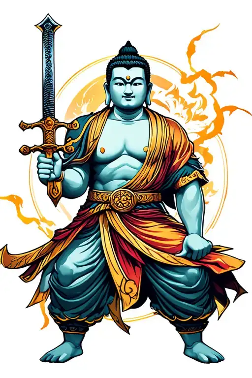 Budda Strong Man Holding Sword