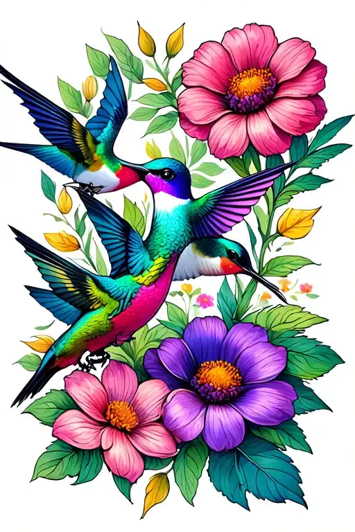 January And February Birth Flower Blooming With Huming 2 Humming Birds