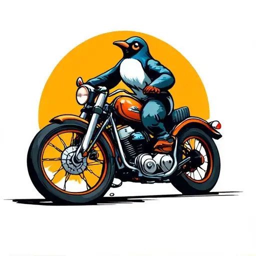 Penguin Riding Motorcycle