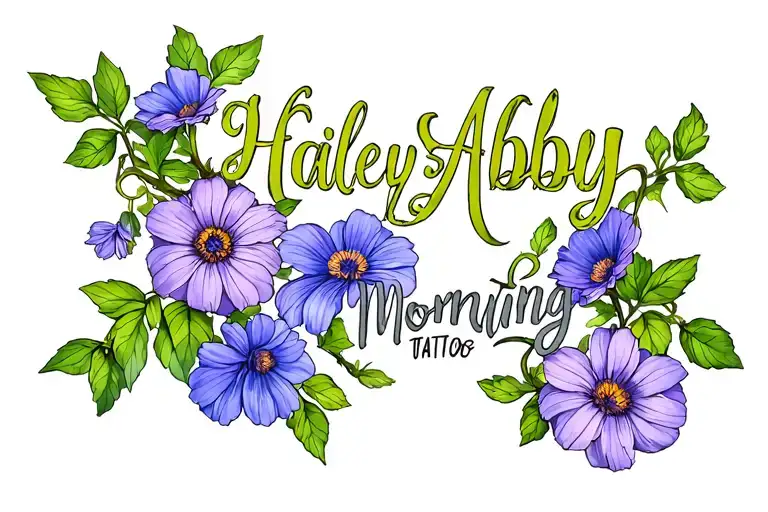 Hailey Abby Text With Aster And Morning Glory Vine