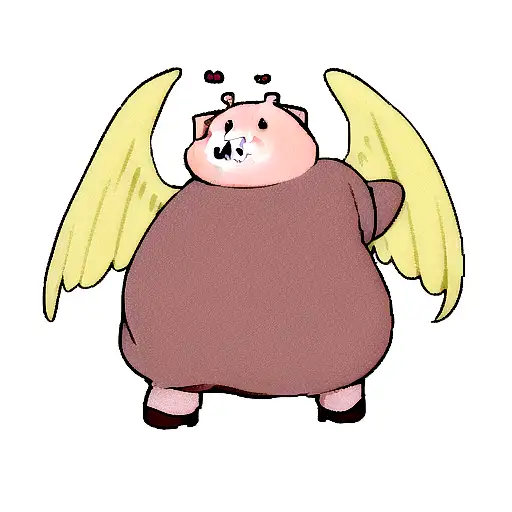 Cute Cartoon Chubby Pig With Cute Angel Wings