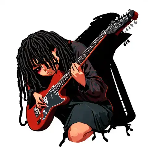 2000 Emo Black With Locs Cartoon With Guitar