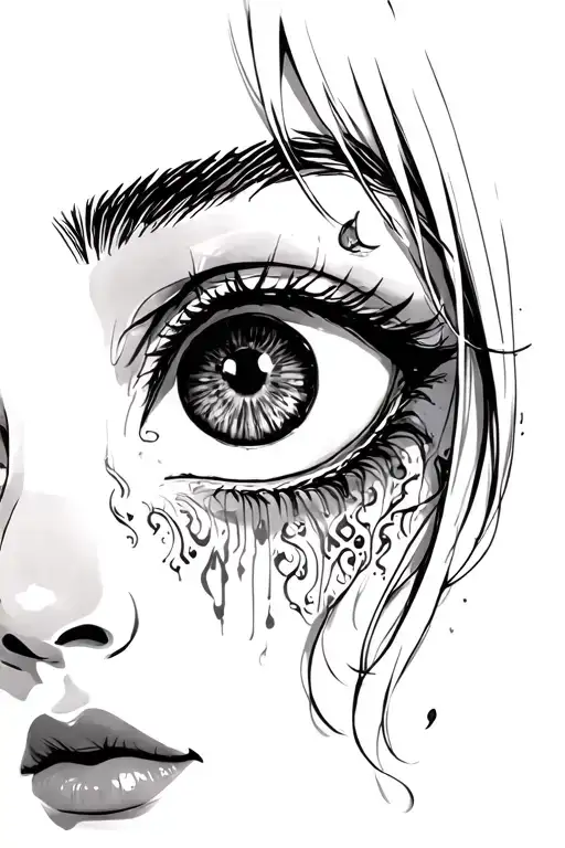 A Mid Face With A Crying Eye