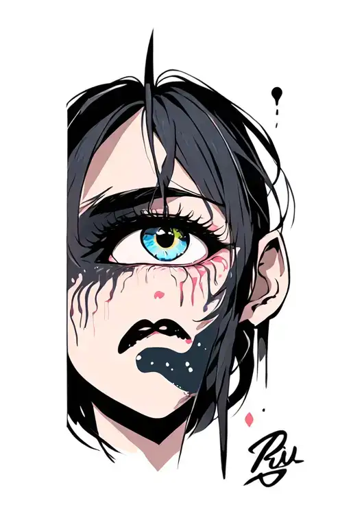 A Mid Face With A Crying Eye