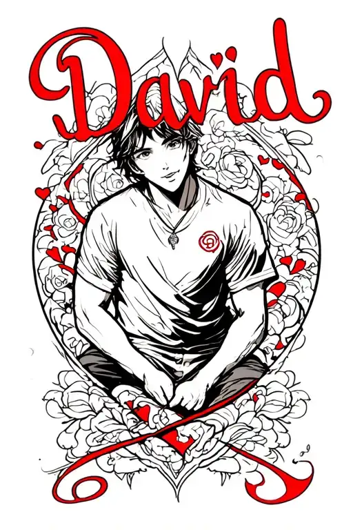 David In Red In Cursive With Heart