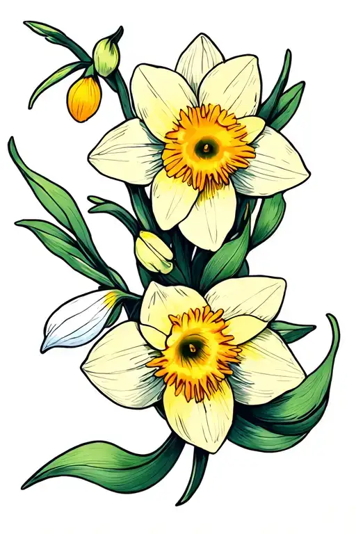Snow Drop And Daffodil Flower Intertwined