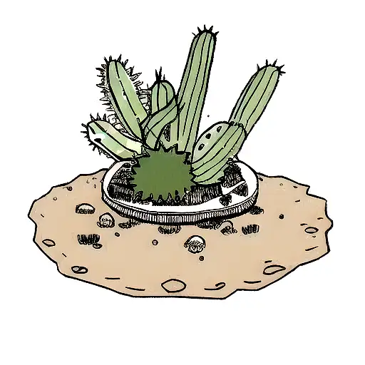 Cactus On The Moon In Space With Shooting Stars And