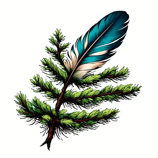 Feather Hybrid With A Pine Tree Intertwined