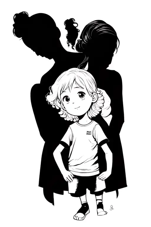 A Little Boy With His Female Mother And Elderly Grandmother Behind Him In Black And White