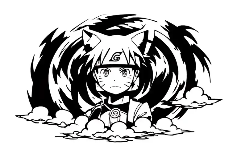Naruto Curse Seal With Clouds Below With Kid Naruto And The Nine Tailed Fox Tattoo idea