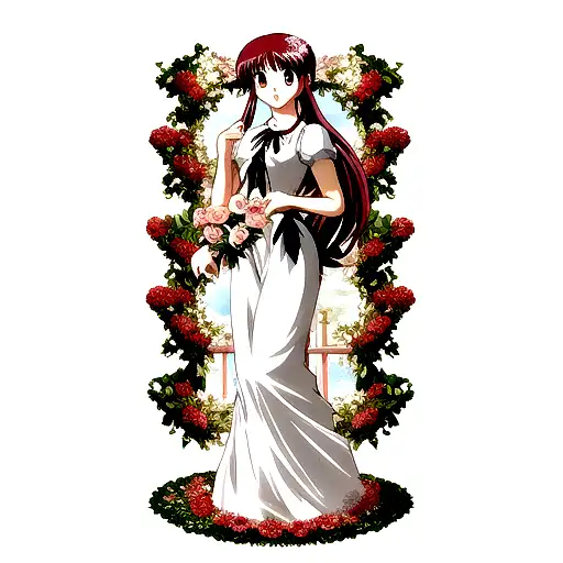 Rose With Hawthorn Blossums Behind The Rose