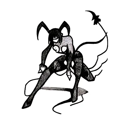 An Abstract Blackwork Tattoo Of A Scorpion Merging With A Silhouette Of A Woman's Body