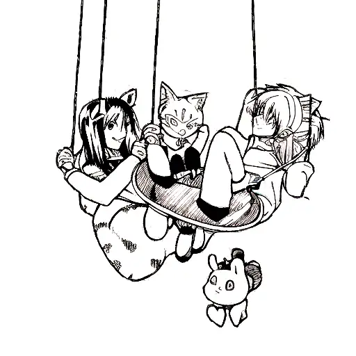 Cheshire Cat And Winnie The Pooh Sitting On A Swing